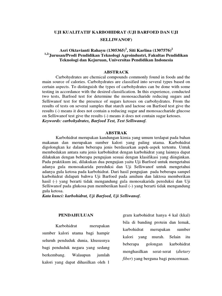 Laporan Praktikum Kimia Pangan Analisis Kualitatif Karbohidrat