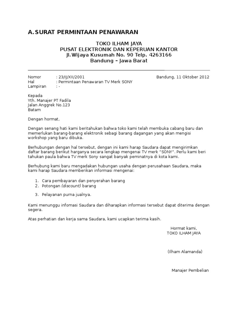 Contoh Surat Niaga