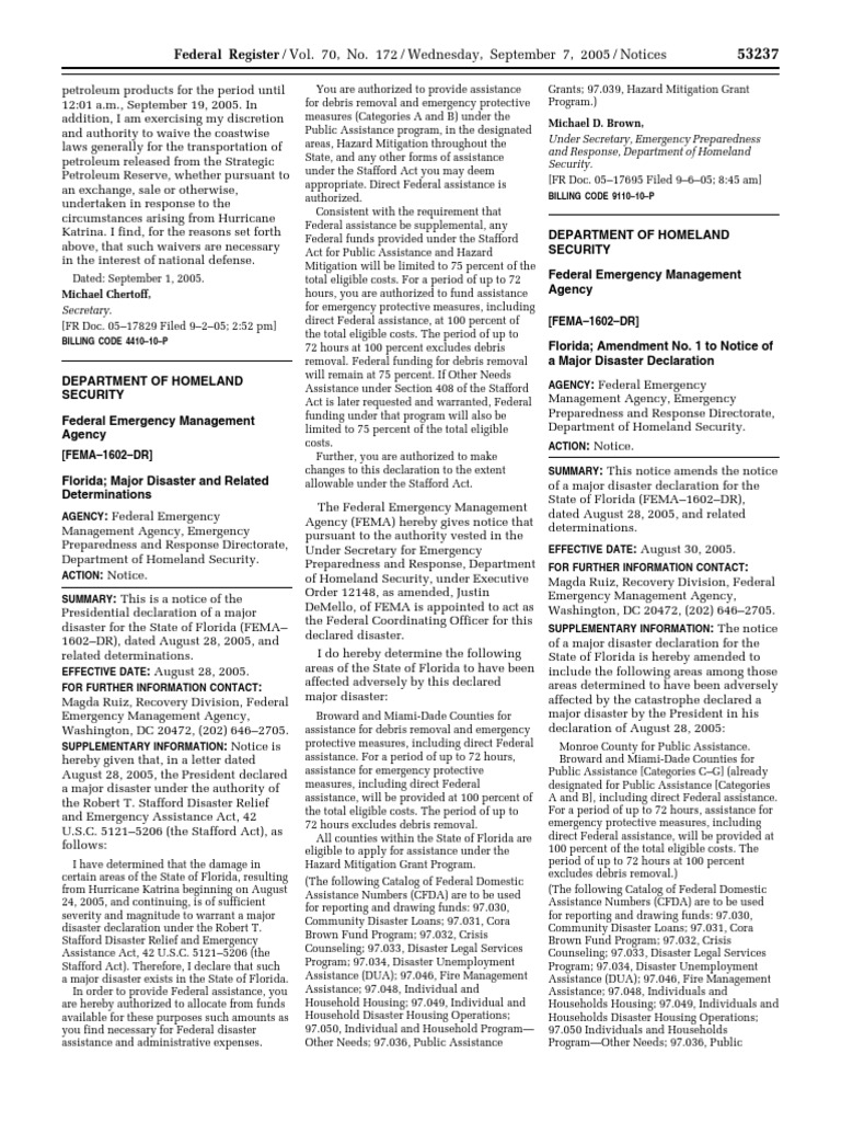 Major Disaster Declaration for Florida | PDF | Federal Emergency ...