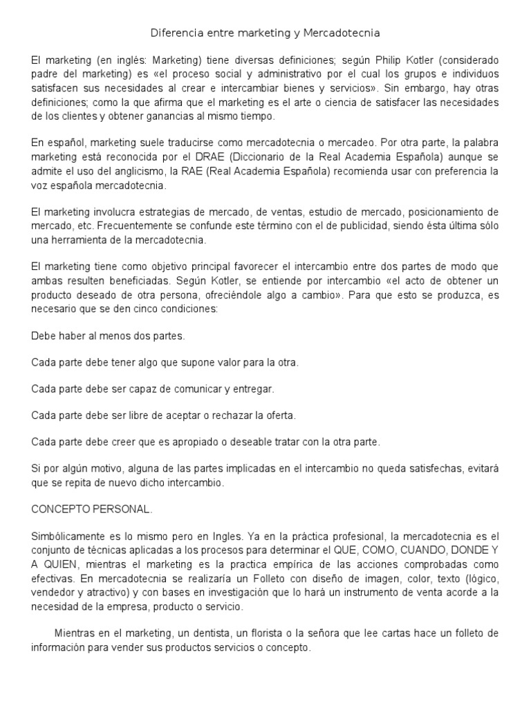 Diferencia Entre Marketing Y Mercadotecnia Pdf Marketing Antropología