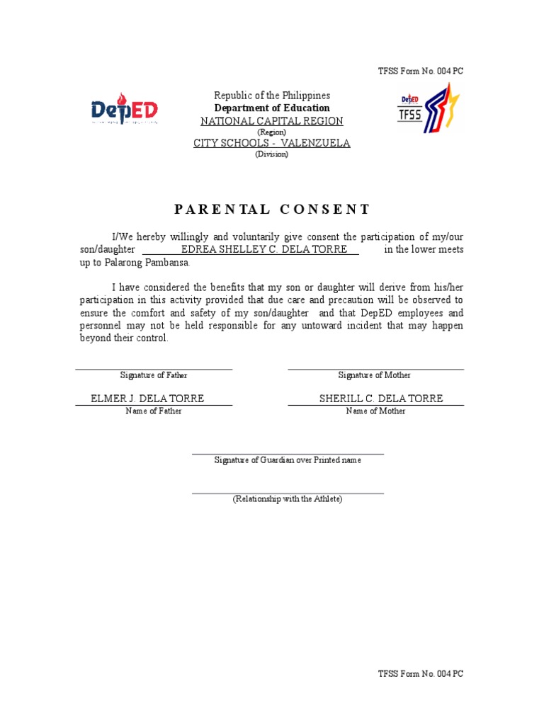 Parent Consent for Sports Participation | PDF | Philippines | Social ...