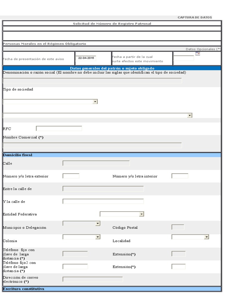 Solicitud de Numero de Registro Patronal Teléfonos