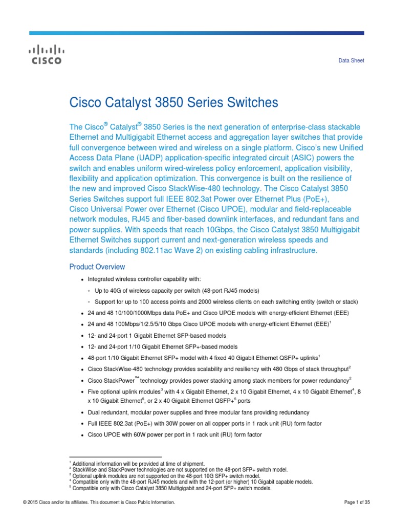 Cisco 3850 Datasheet , Cisco WS-C3850-12S-S : Datasheet – POVG