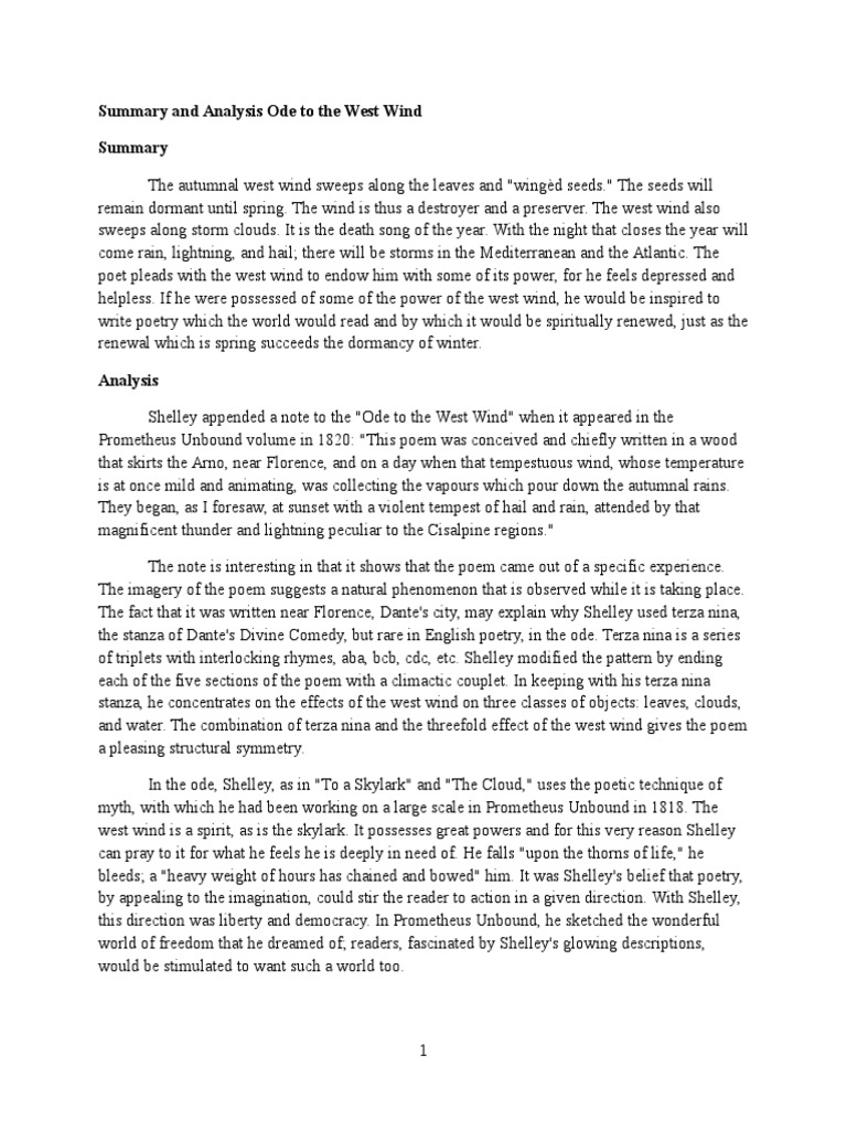 Summary and Analysis Ode to the West Wind Poetry Fiction & Literature