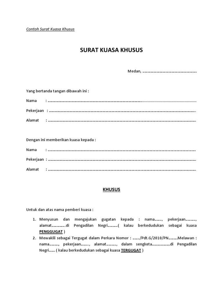 Format Surat Kuasa Khusus