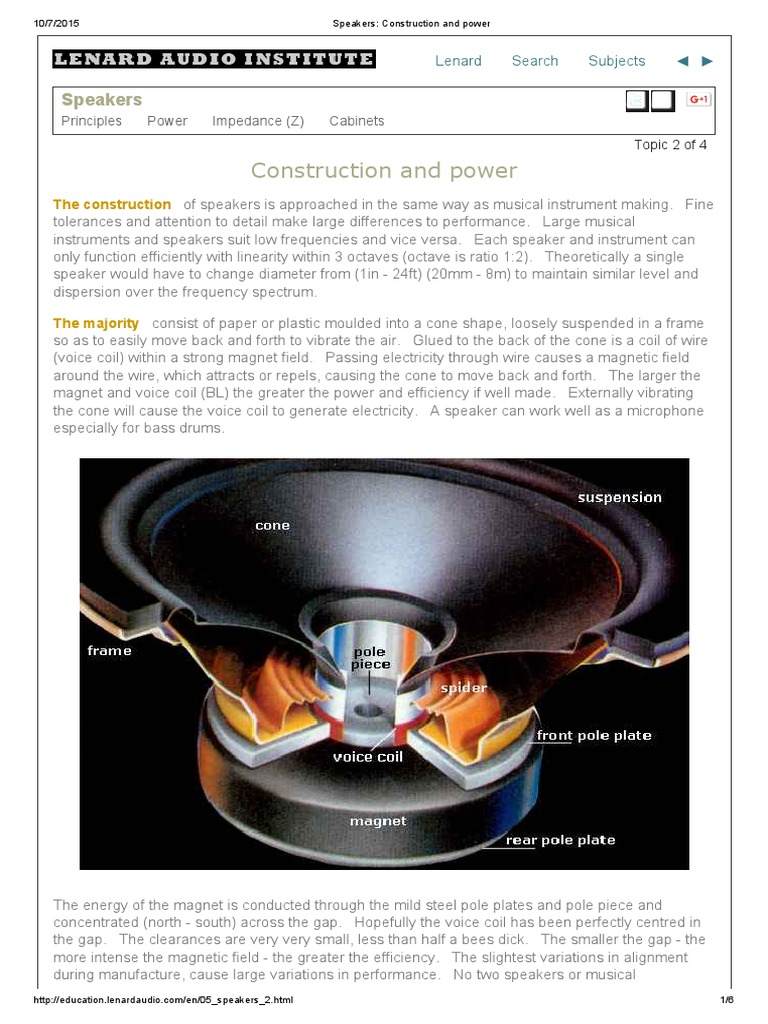 Speakers - Construction and Power | PDF | Loudspeaker | Inductor