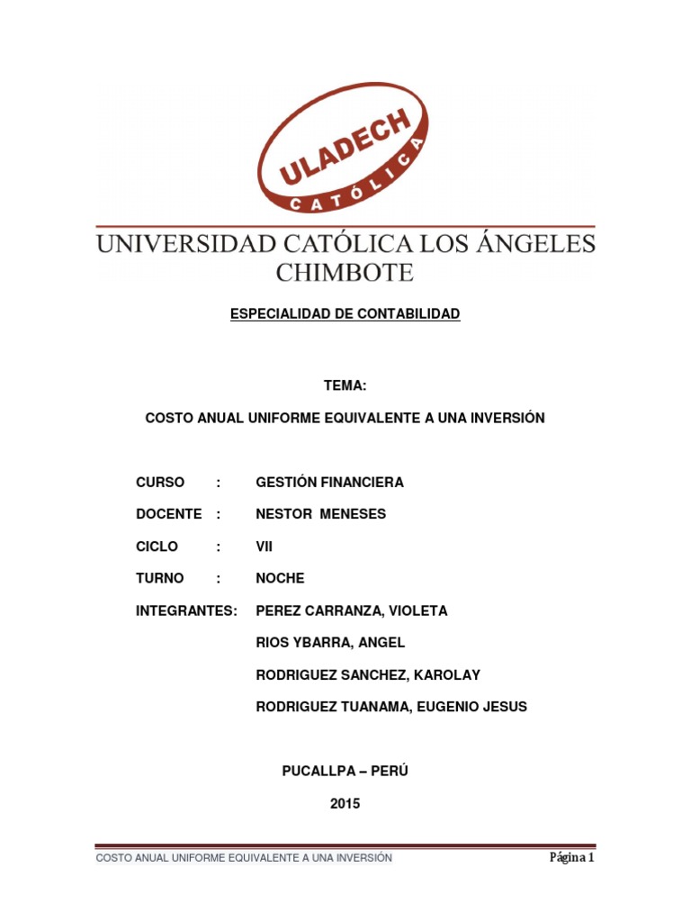 Costo Anual Uniforme Equivalente a Una Inversión (1