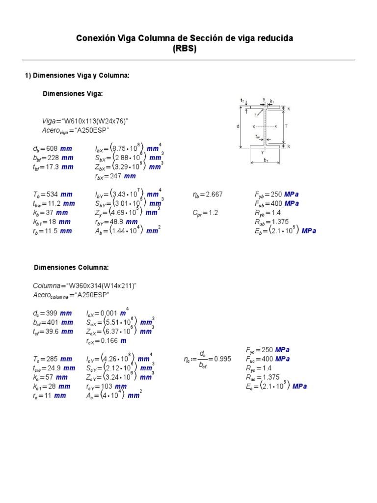Conexión Viga-Columna RBS: Dimensiones y Diseño | PDF | Carpentry ...