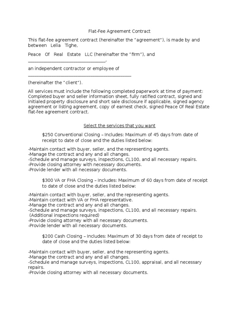 flatfee agreement contract Short (Finance) Sales