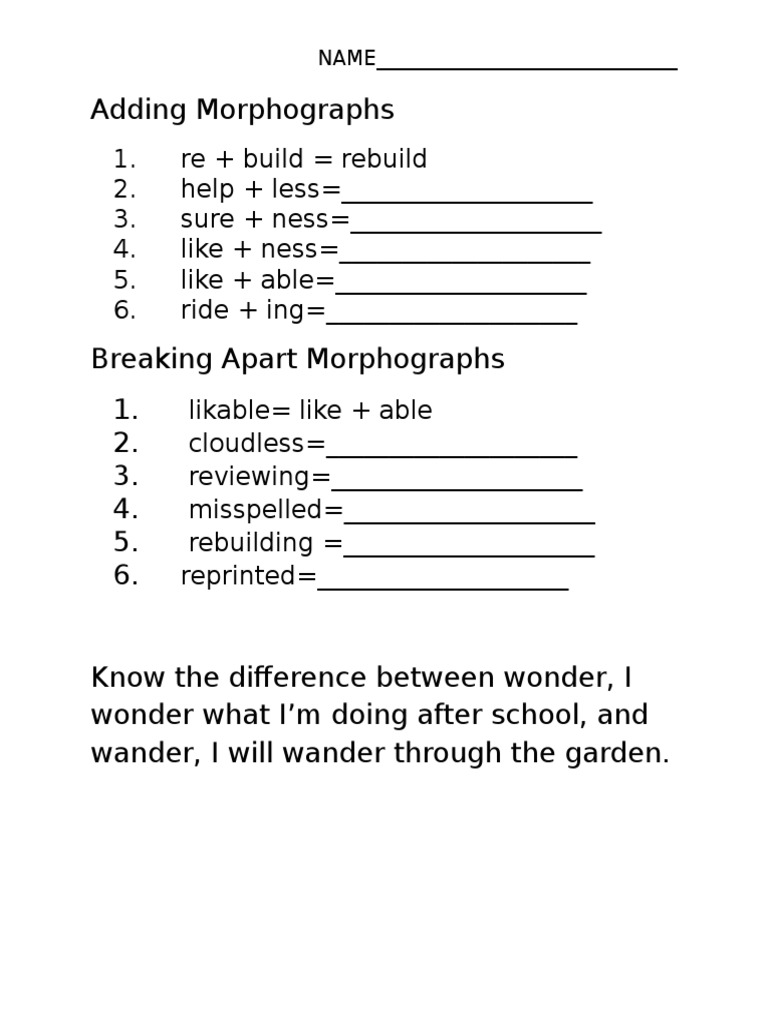 Morphographs Practice for Students | PDF
