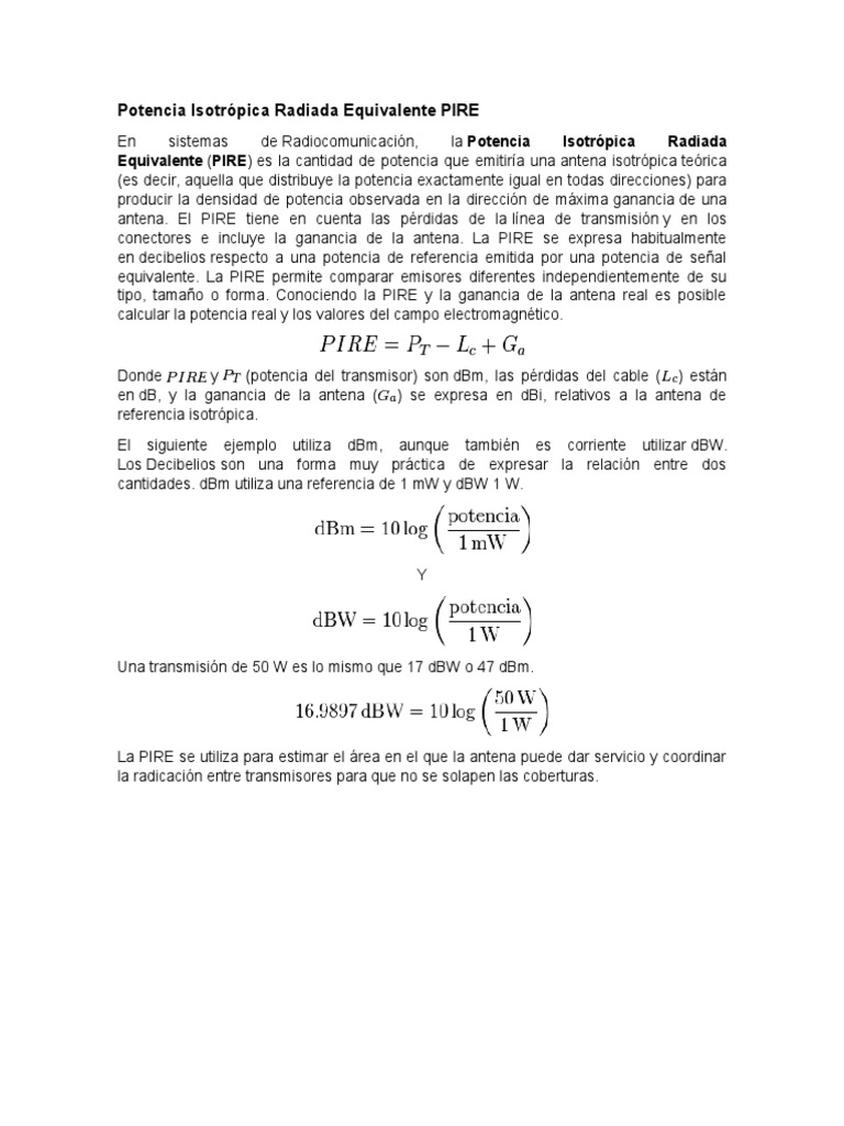 Qué es la Potencia Isotrópica Radiada (PIRE) | PDF | Ingeniería de ...