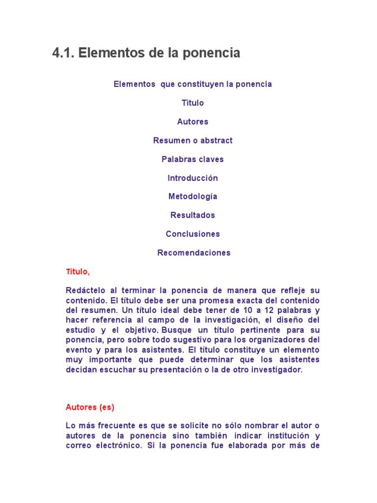 Estructura y elementos de una ponencia | PDF | Estadísticas | Hipótesis