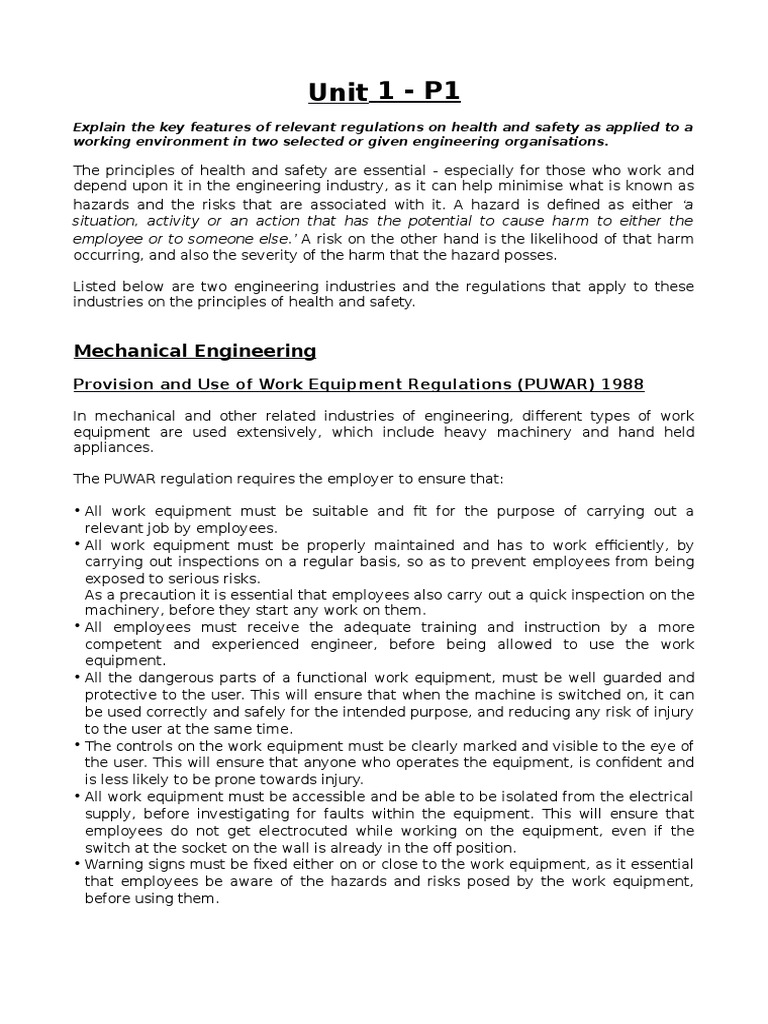 Engineering Health and Safety Regulations | PDF | Personal Protective ...