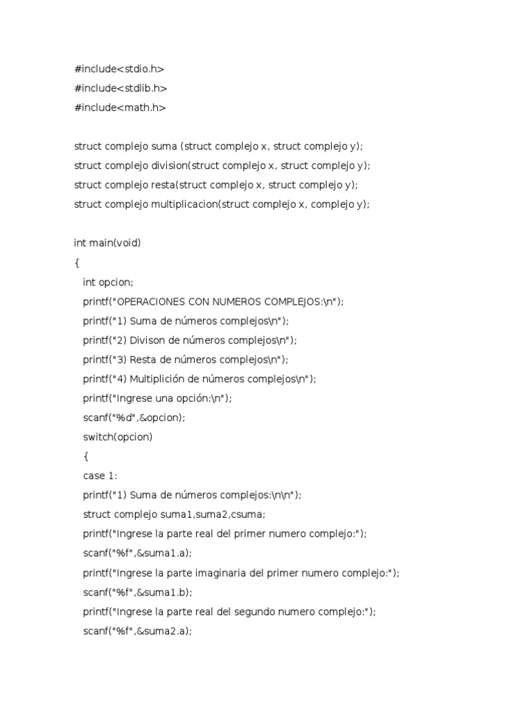 Nummeros Complejos C++ | PDF | Número complejo | Multiplicación