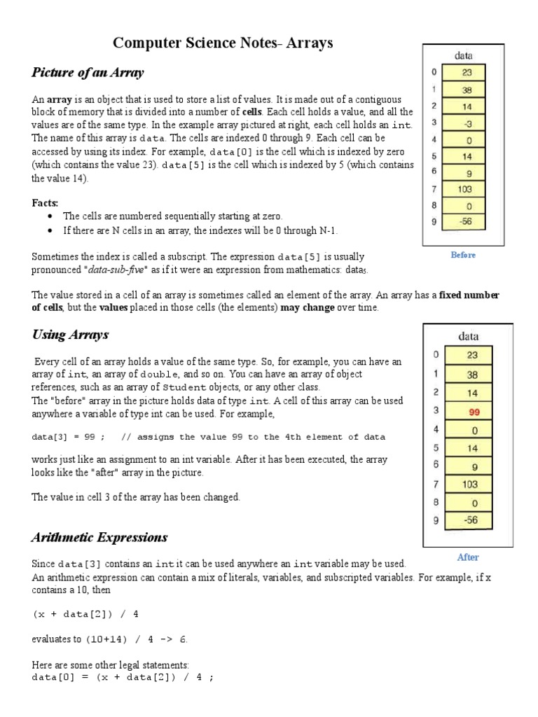 Computer Science Notes-Arrays: Picture of An Array | PDF | Array Data ...