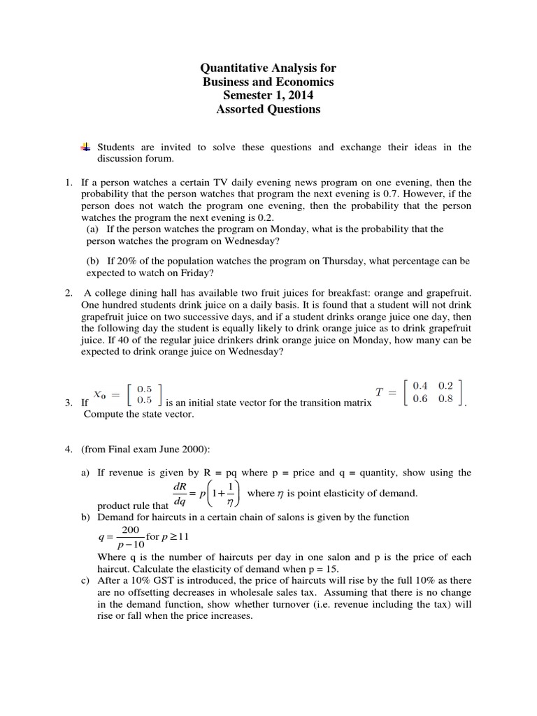 QABE Assorted Questions Demand Prices