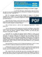 Oct08.2015passage of "Indigents Pre-Employment Privilege Act of 2015" Sought