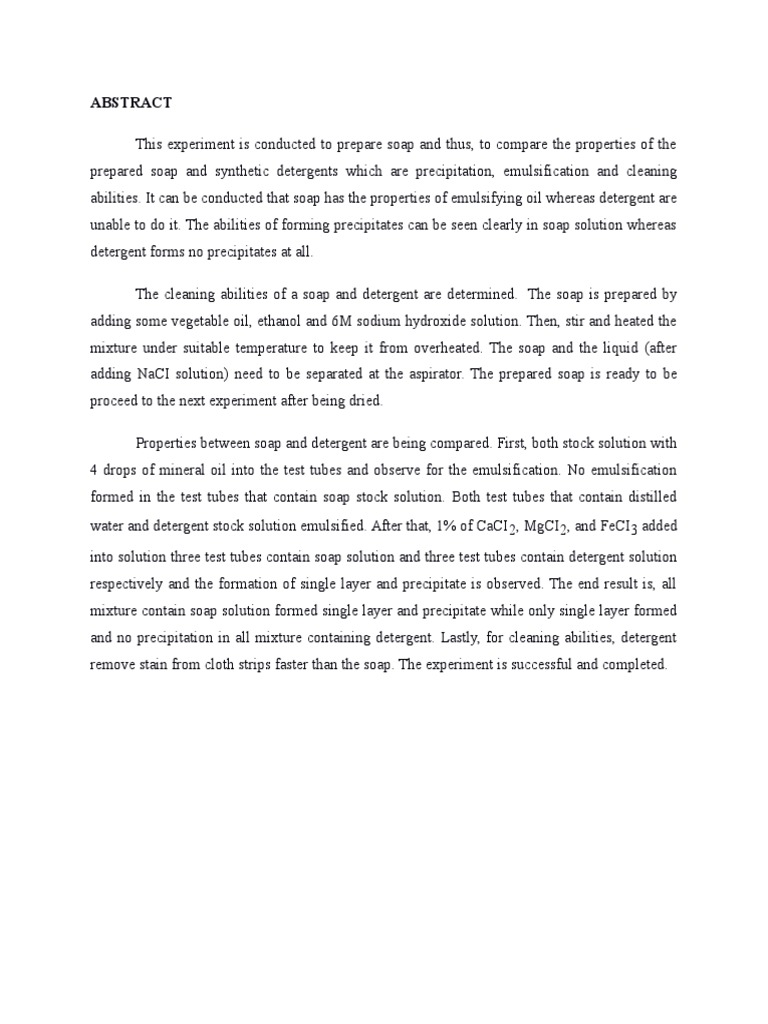 Lab 6 (Soaps & Detergents) PDF Soap Triglyceride