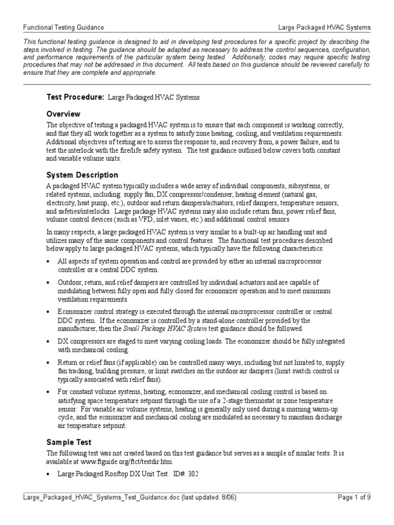 Test Procedure Functional Testing Guidance Large Packaged HVAC