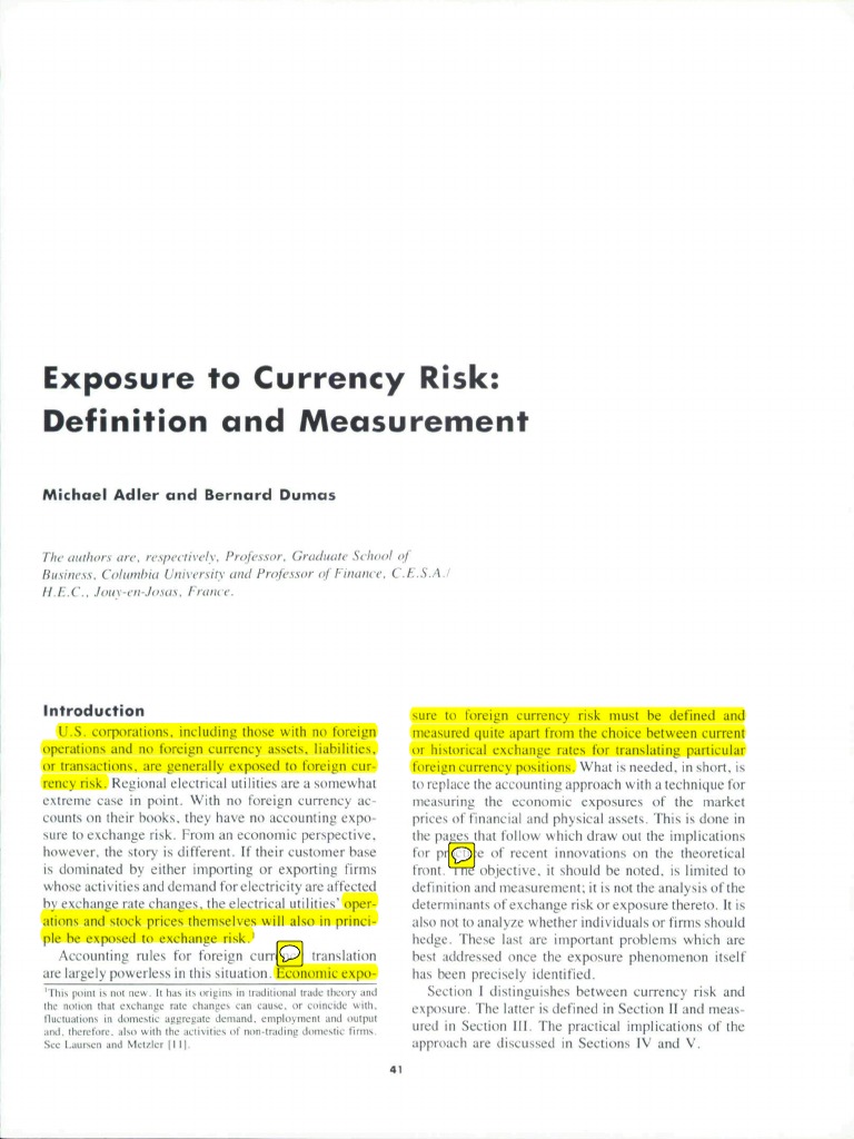 Exposure To Currency Risk, Definition and Measurement | PDF | Hedge ...