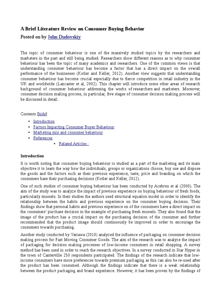 A Brief Literature Review On Consumer Buying Behavior | PDF | Consumer ...