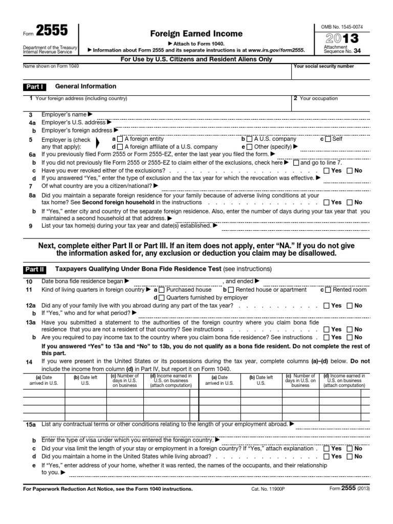 Foreign Earned 34 For Use by U.S. Citizens and Resident Aliens
