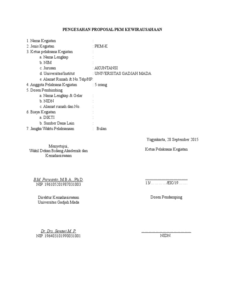 Lembar Pengesahan Proposal PKM-K | PDF | Sains & Matematika