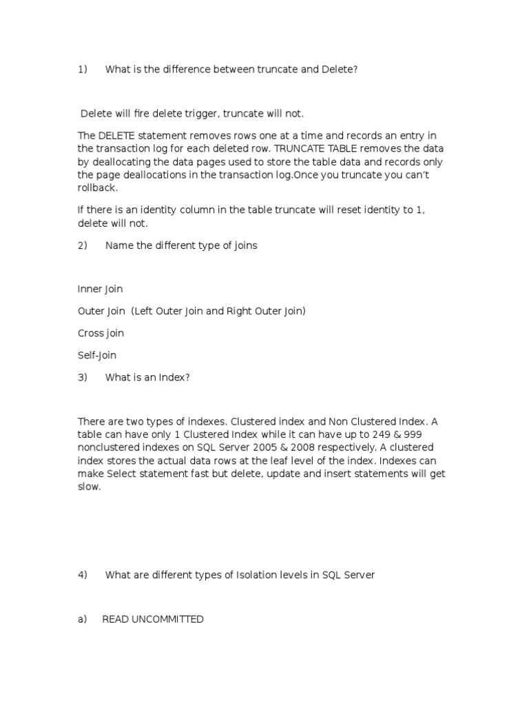 SQL Tricky Questions | PDF | Database Index | Information Retrieval