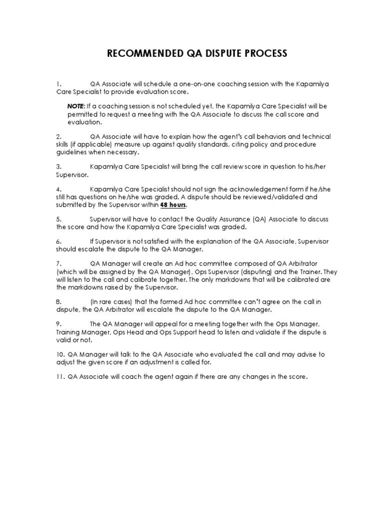QA Dispute Process Guidelines | PDF | Business