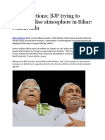 Bihar Elections - BJP Trying To Communalise Atmosphere in Bihar Nitish, Lalu