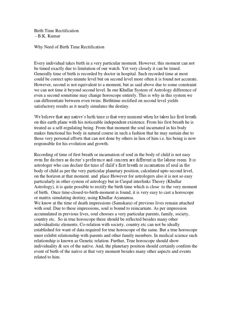 BTR Rectification of Birth Time PDF Horoscope Astrology