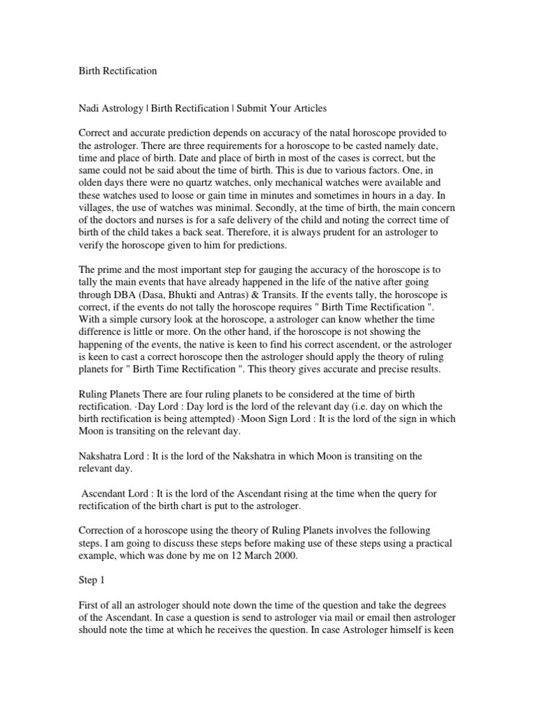 Birth Rectification by Nadi PDF Horoscope Astrology