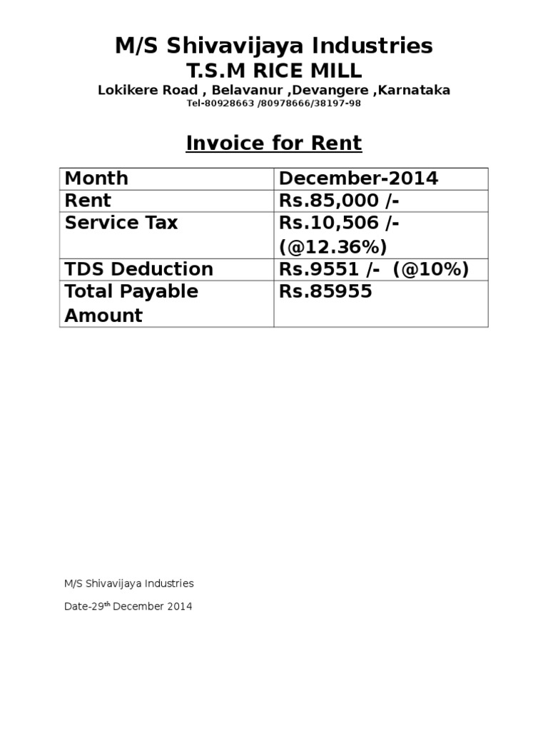 December 2014 Rent Invoice | PDF | Business | Finance & Money Management