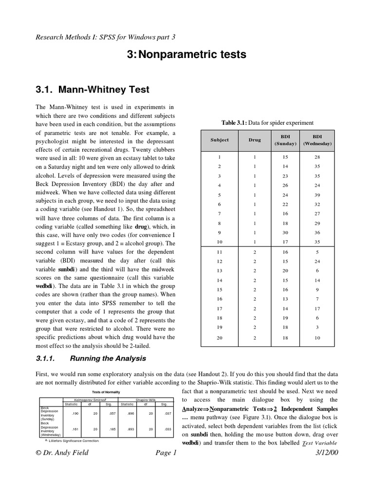 3: Nonparametric Tests: 3.1. Mann-Whitney Test | PDF | Mann–Whitney U ...