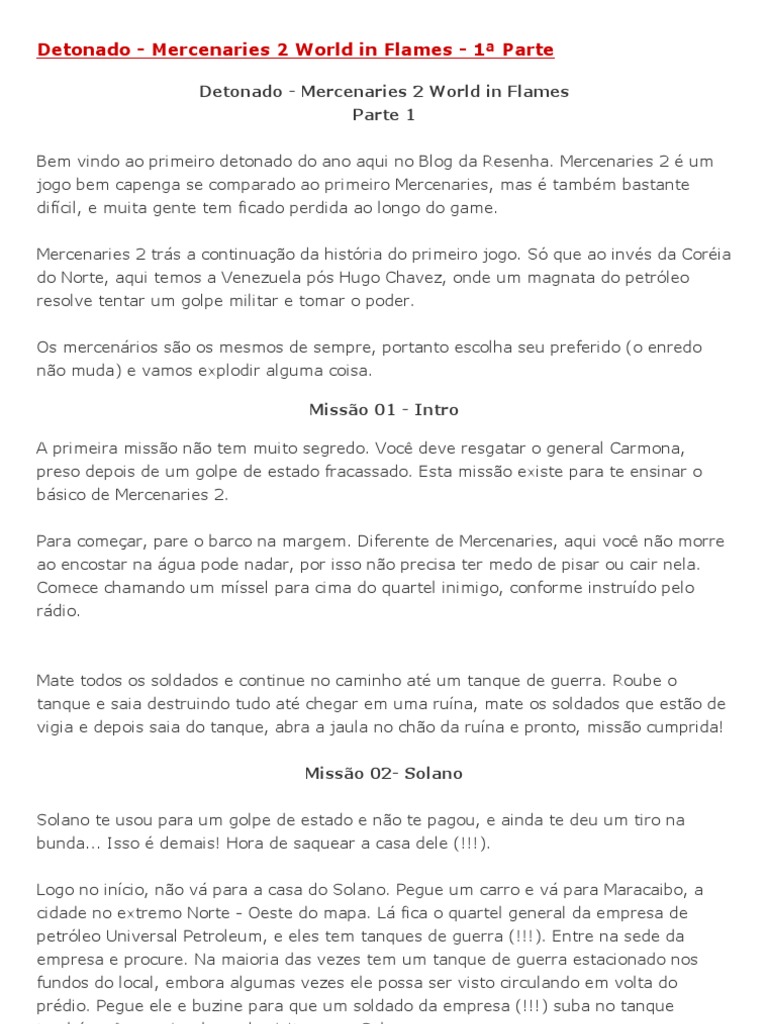Detonado - Mercenaries 2 World in Flames | PDF | Tanques | Pirataria