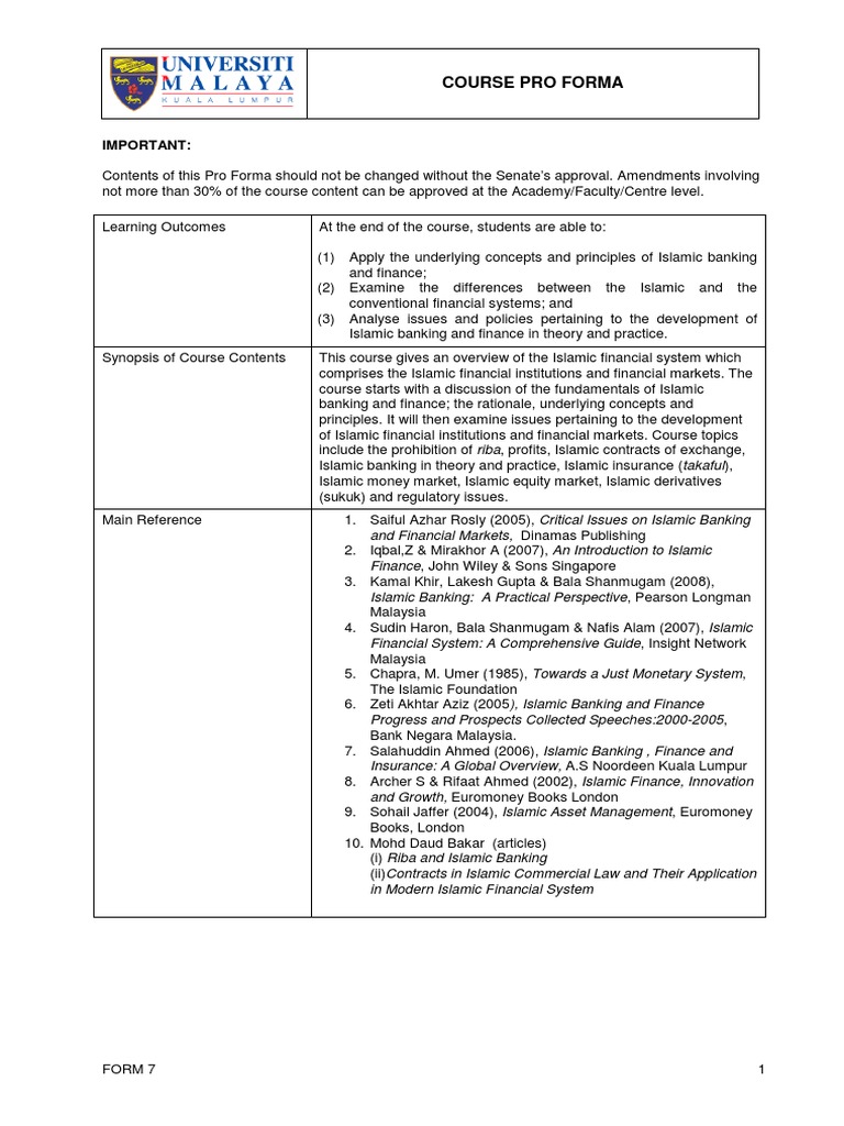 Course Pro Forma: Important | PDF