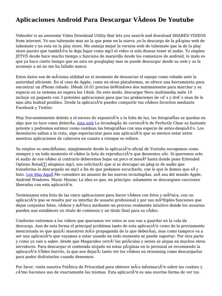 Aplicaciones Android para Descargar Vídeos de Youtube | PDF | Android ...