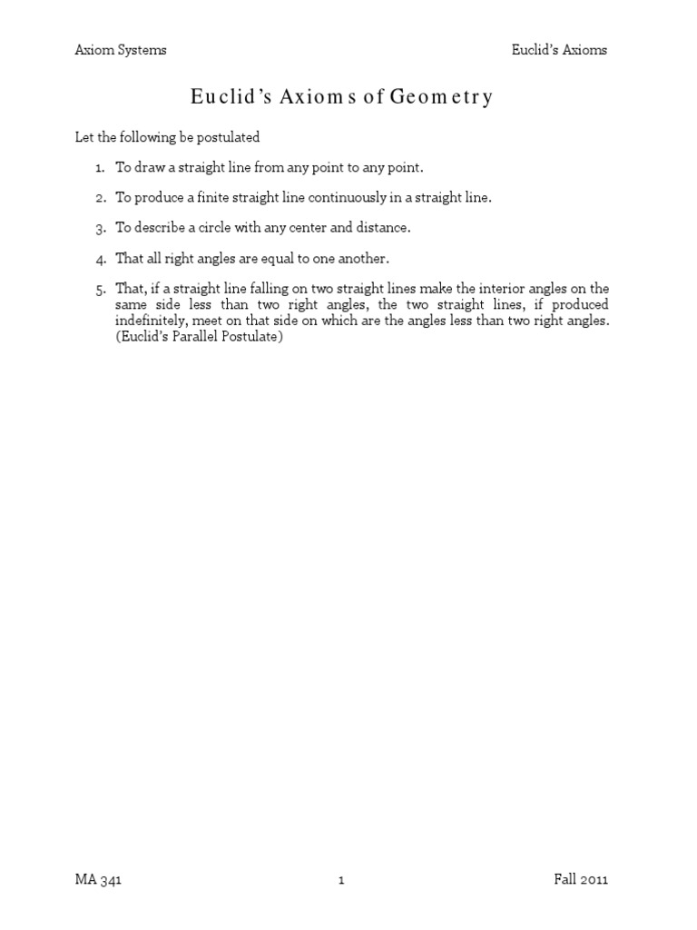 Some Important Axioms of Basic Geometry PDF Line (Geometry) Axiom