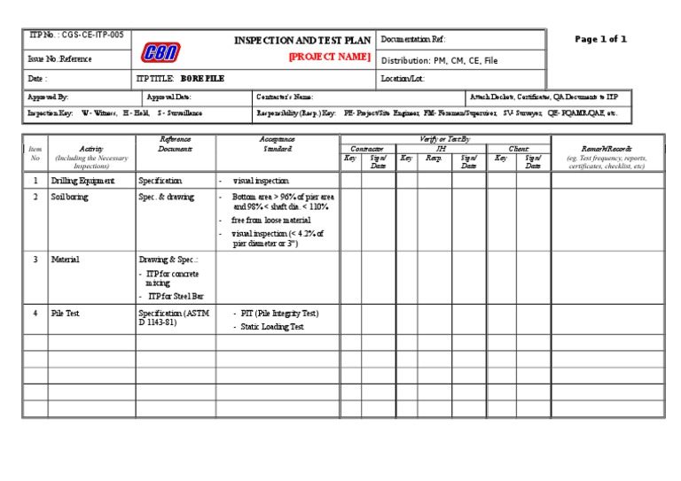 Bore Pile Inspection and Test Plan | PDF | Computers