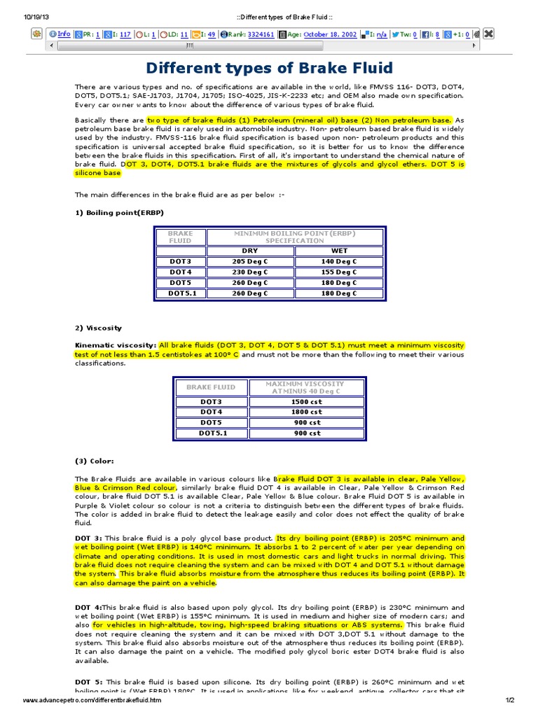 Different Types of Brake Fluid PDF Mechanical Engineering Nature
