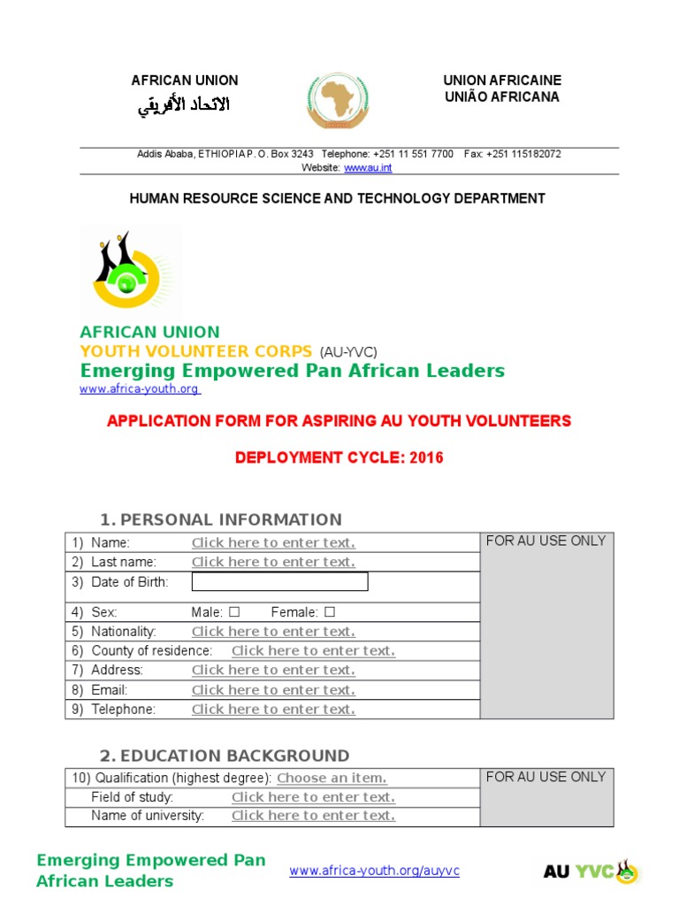 Application for the African Union Youth Volunteer Corps 2016 Intake ...