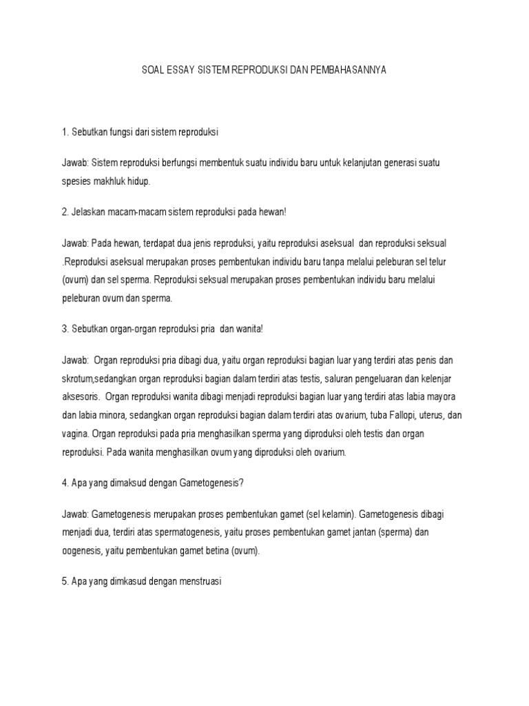 Soal Essay Sistem Reproduksi Dan Pembahasannya