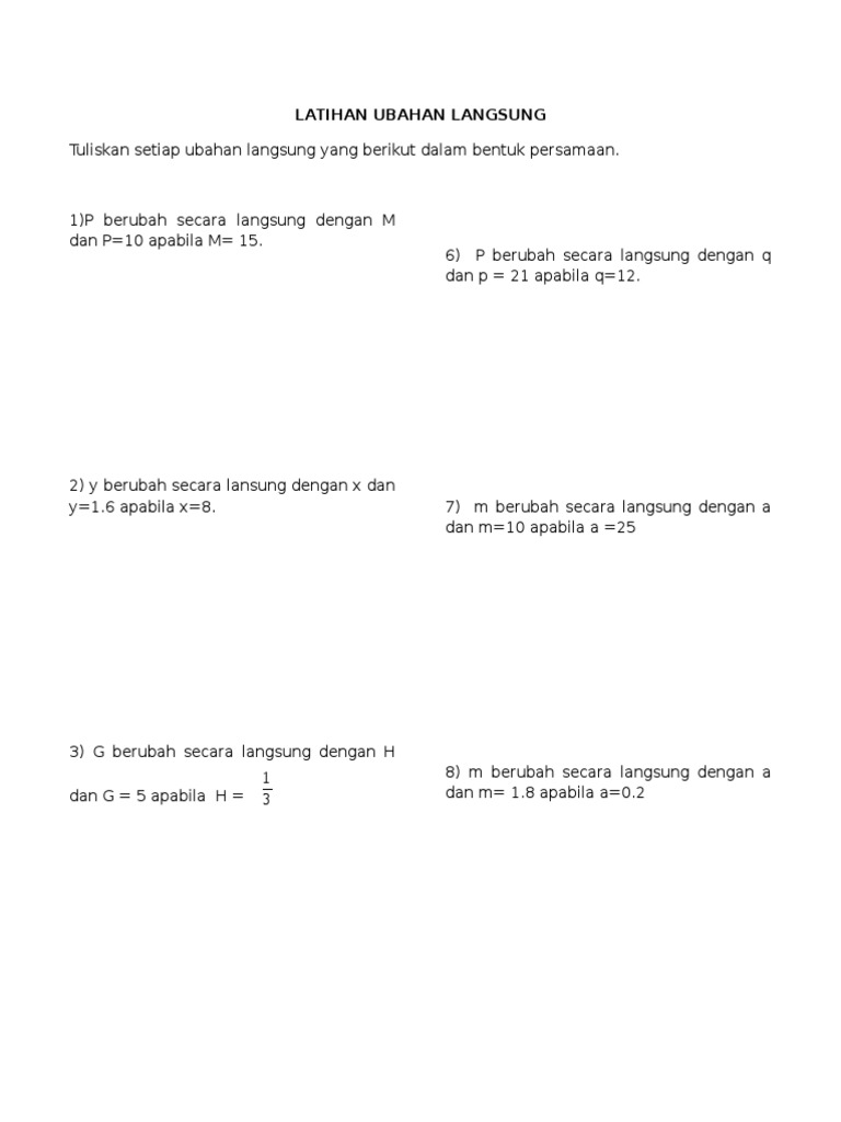 Latihan Ubahan Langsung Pdf
