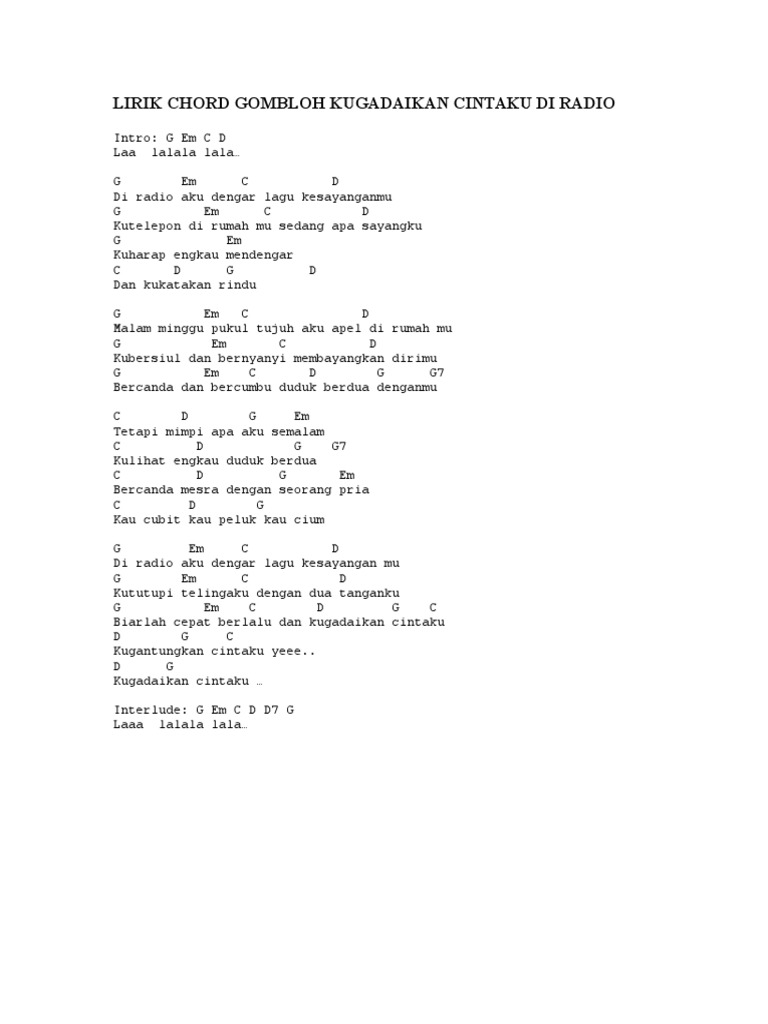 Lirik Chord Gombloh Kugadaikan Cintaku Di Radio