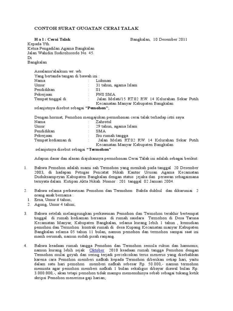 Contoh Surat Kuasa Cerai Talak Gudang Surat