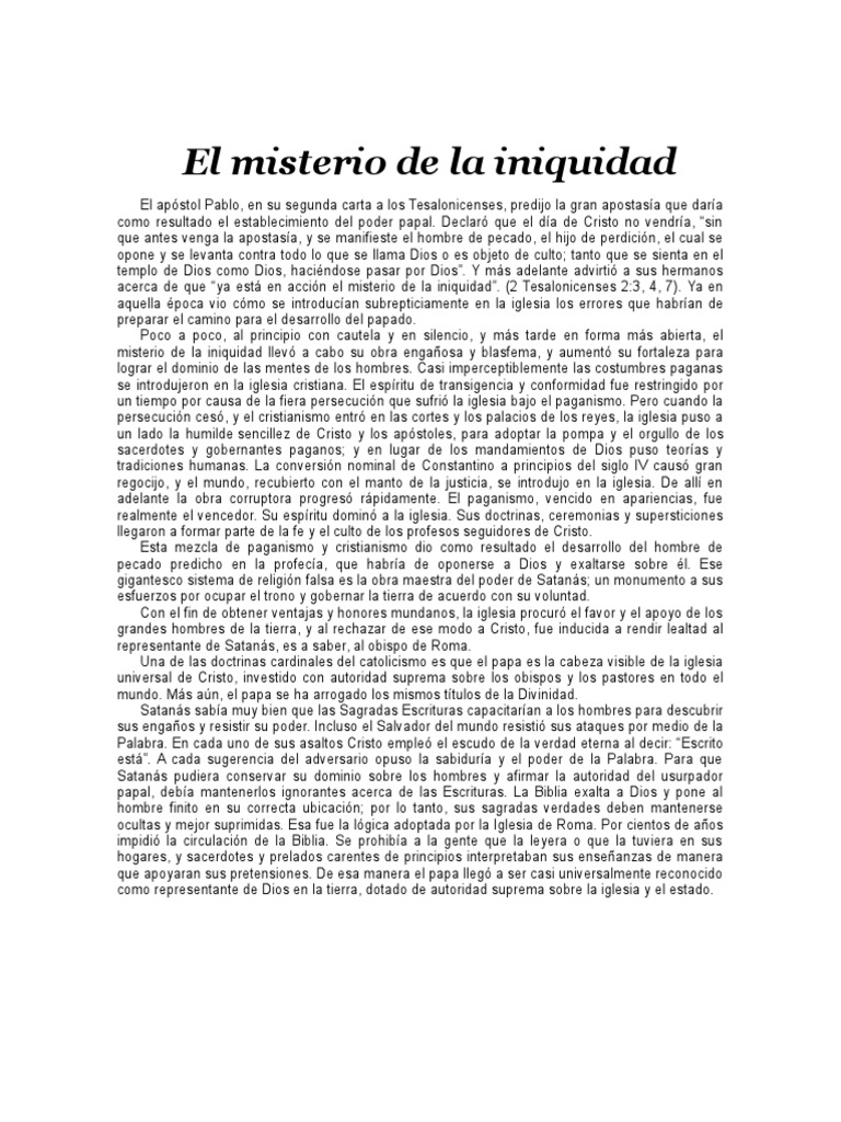 El Misterio de La Iniquidad Cristo (título) Papa