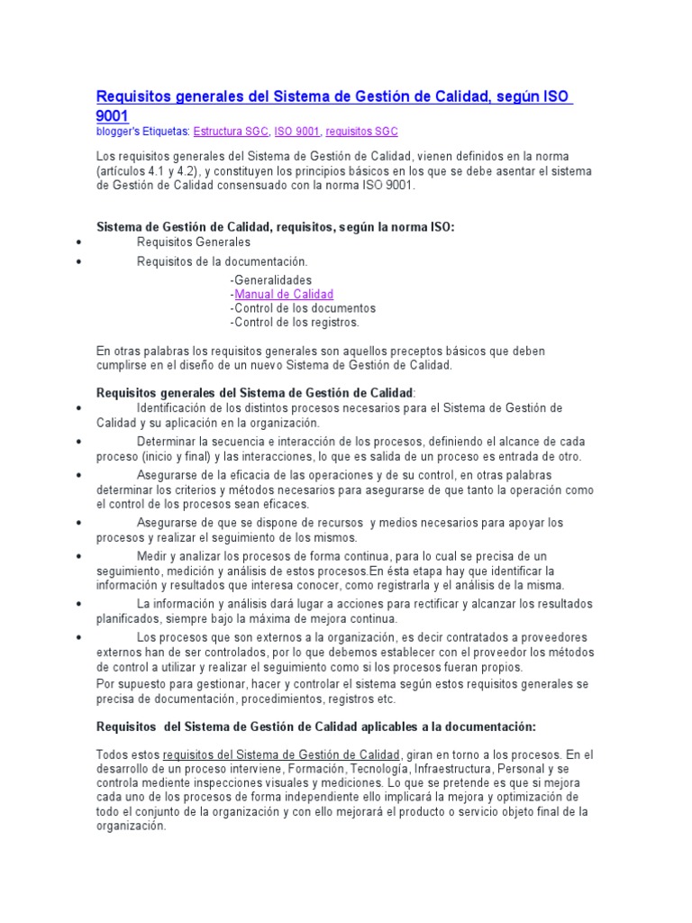 Requisitos del Sistema de Gestión de Calidad | PDF | Calidad (comercial ...