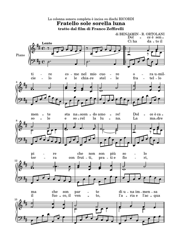 Fratello Sole Sorella Luna (piano)