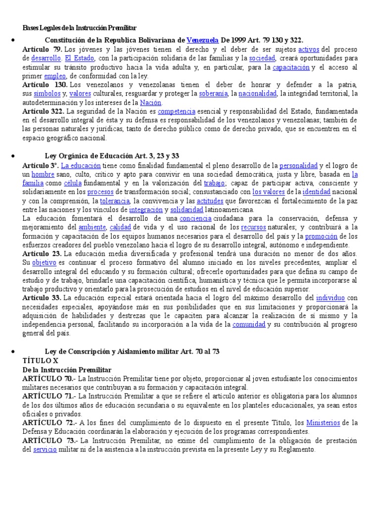 Fundamentos Legales de la Instrucción Premilitar | PDF | Educación ...