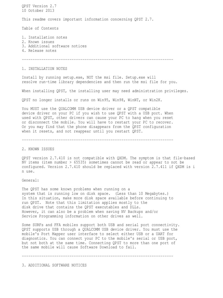 ReadMeQPST Version 2.7 10 October 2013 This Readme Covers.